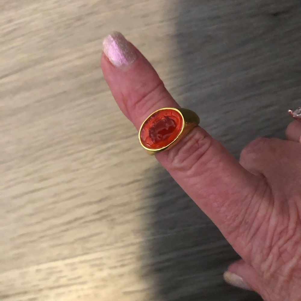 Gold-Tone Ring with Orange Oval Stone - Women Jewelry Size 7 NWOT